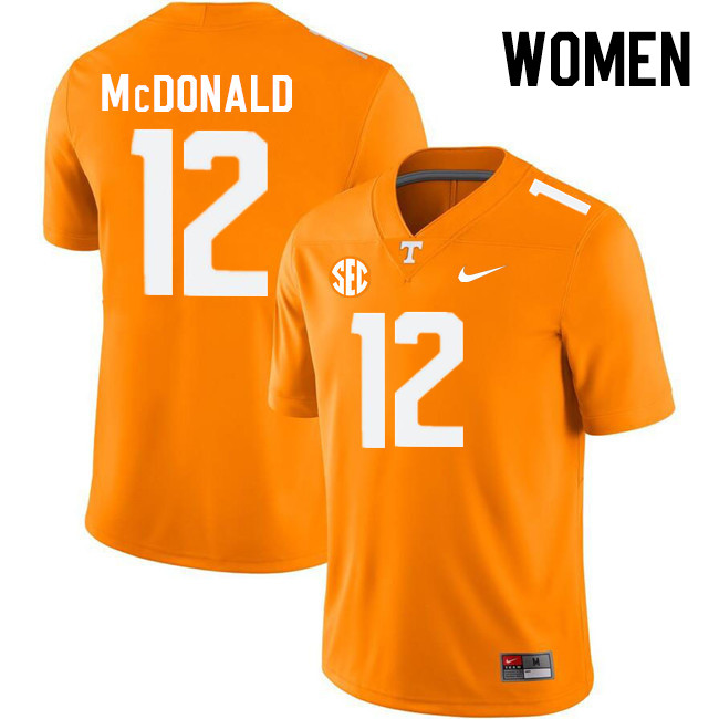 Women #12 Tamarion McDonald Tennessee Volunteers College Football Jerseys Stitched Sale-Orange - Click Image to Close